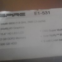15,6 Инча Лаптоп ACER ASPIRE E1-531-ОТЛИЧЕН-Гланц-HD 500GB/Intel Celeron B830/RAM2GB/Батерия/Зарядно, снимка 11 - Лаптопи за дома - 42776808