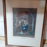 Стара цветна антикварна гравюра в рамка, снимка 1 - Антикварни и старинни предмети - 44165023
