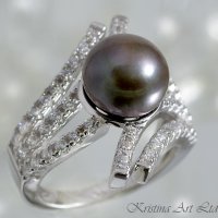 Сребърни  пръстен с естествена черна перла, снимка 3 - Пръстени - 20549494