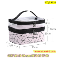 Козметична чанта за гримове от прозрачен силикон на две нива - КОД 3024, снимка 8 - Други - 44733220