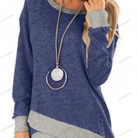 Ежедневна дамска блуза с кръгло деколте и неправилен подгъв, 4цвята - 023, снимка 7 - Блузи с дълъг ръкав и пуловери - 39473849