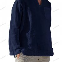 Мъжка ежедневна плажна риза с V-образно деколте и дълги ръкави, 6цвята - 024, снимка 7 - Ризи - 39731757