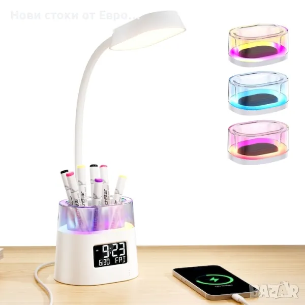 LED настолна лампа, WALALLA, USB, бяла, снимка 1