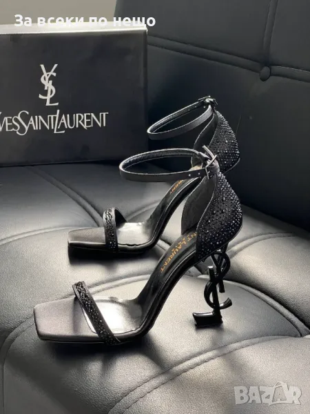 Yves Saint Laurent Дамски Черни Сандали С Камъни И Ток Код E237, снимка 1