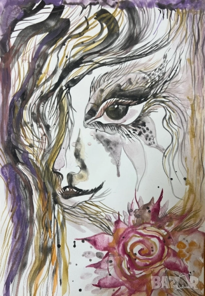 Абстрактна рисунка с женска глава А4, снимка 1