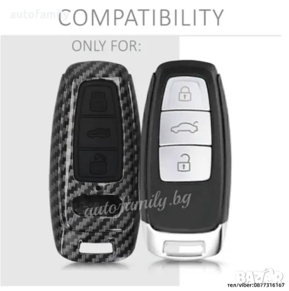 Кутийка за ключ карбон за AUDI с 3 бутона - C, снимка 1