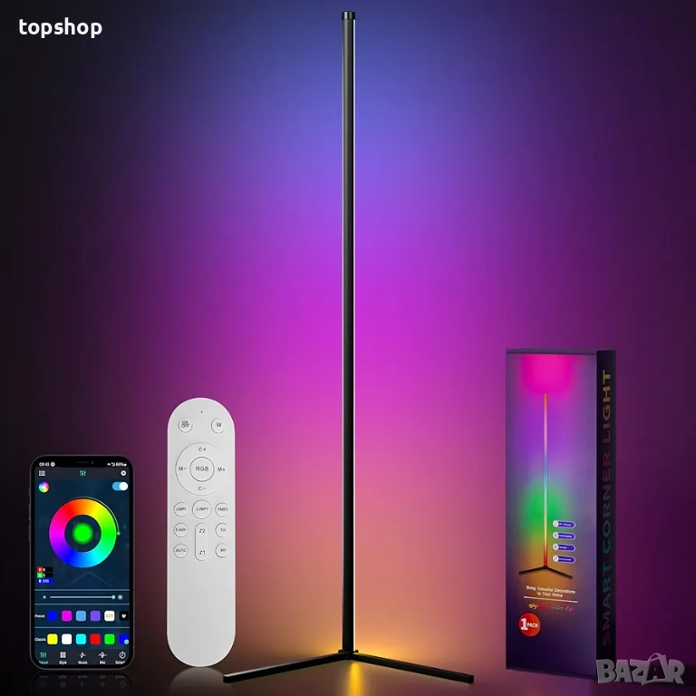 Чисто нова запечатана LED RGB ъглова подова лампа, 159 см RGB-IC интелигентна LED светлинна лента..., снимка 1
