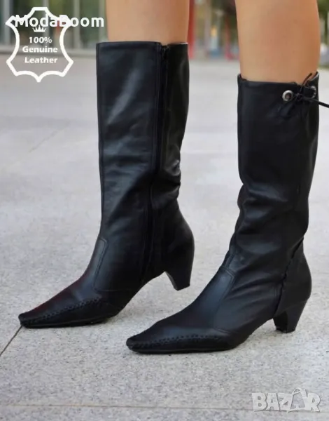 ‼️ НАМАЛЕНИ ‼️ Ботуши на ток - Ест. Кожа, снимка 1