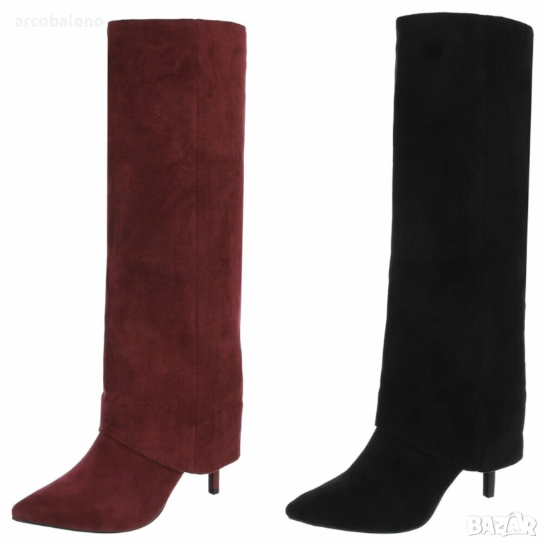 Дамски ботуши на висок ток от велур, 2цвята , снимка 1