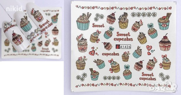 1426 сладки кексчета слайдер ваденки водни стикери за нокти маникюр татос, снимка 1