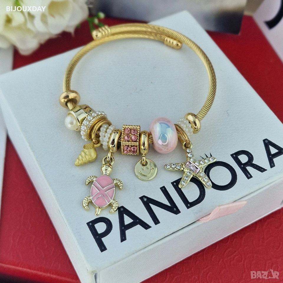 гривна на мъдрост и дълголетие с костенурка и розови камъни от медицинска стомана, снимка 1