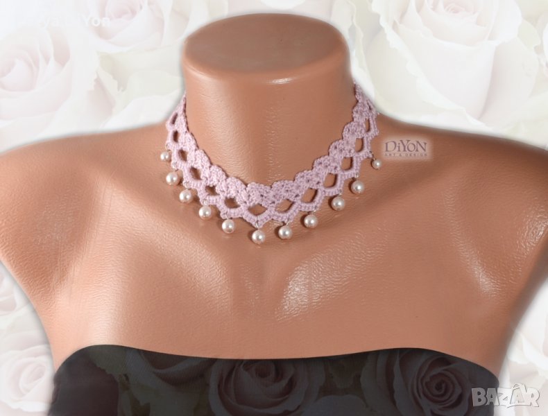 Дантелено дамско колие с перли в пепел от рози, снимка 1