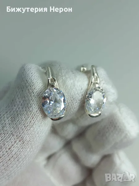 Сребърни обеци с циркони, снимка 1