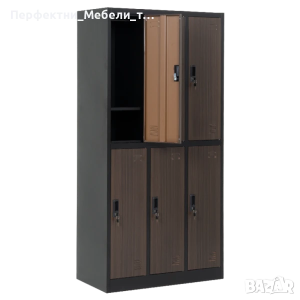 Метален шкаф за 6 души лукс-цвят бук/бял или орех/черен-дизайнерска съблекалнята на зала, снимка 1