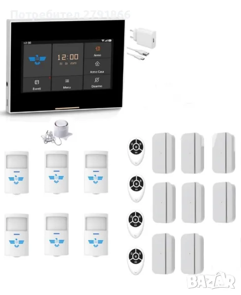 ИТАЛИАНСКА АЛАРМА - Безжична домашна аларма мод. MICRO TOUCH,WiFi аларма,Поддържа GSM и 4G SIM SMART, снимка 1