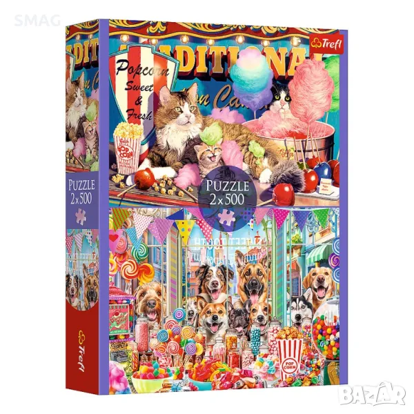 Пъзел 2 Картинки Котки Кучета с бонбони (2x500 части) S_1246871, снимка 1