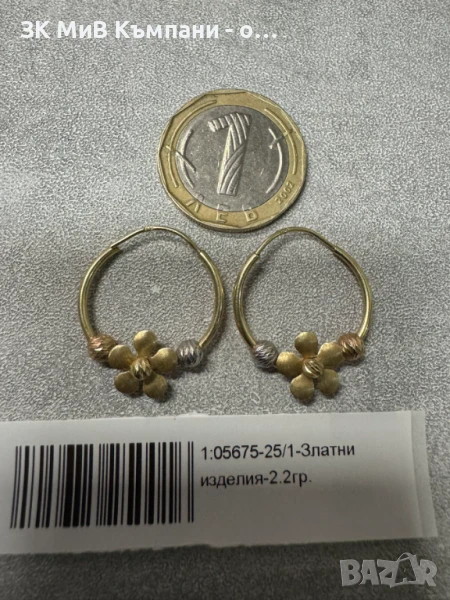 Златни обеци-2.20 гр 14 карата, снимка 1