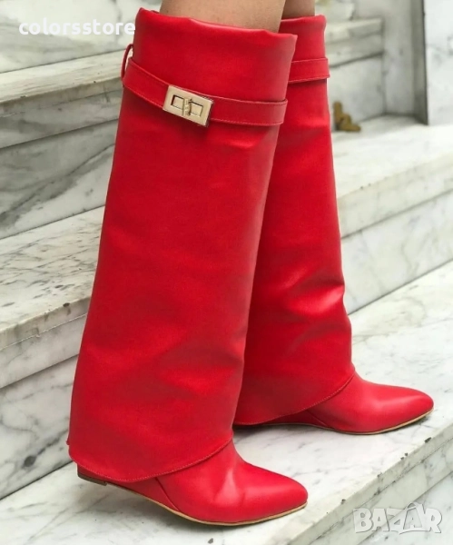Ботуши на платформа - червена кожа - K-40 , снимка 1