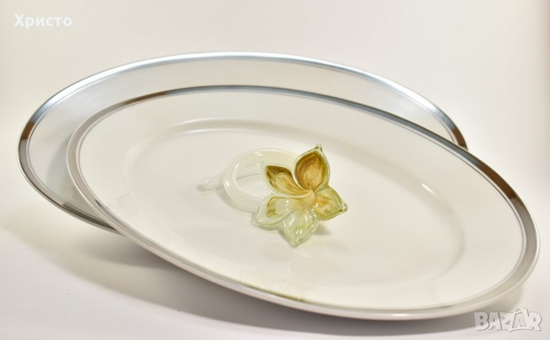 плато за сервиране Чешки порцелан антикварен и платина, от завода LEANDER от 1907 година, снимка 1