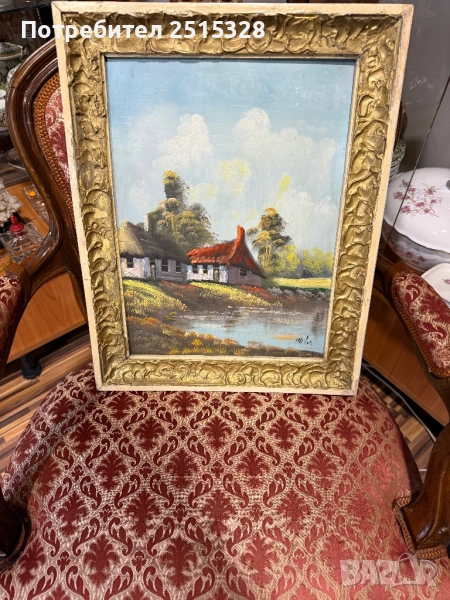 стара картина масло фазер с автор, снимка 1