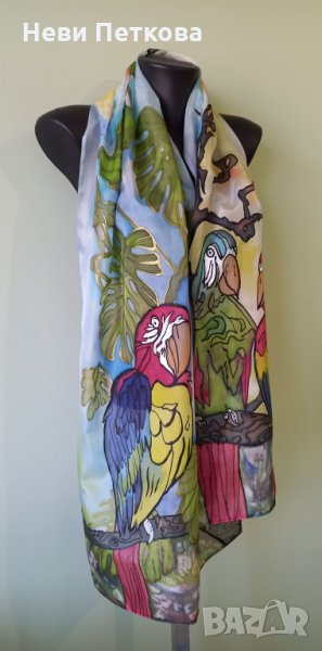 Рисуван копринен шал КАКАДУ, снимка 1