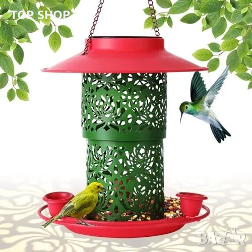 Нова Соларна хранилка за птици с LED светлини и голяма вместимост за двор градина, снимка 1