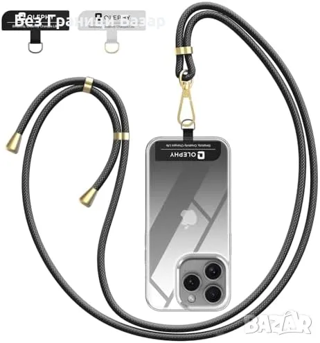 Нова Универсална каишка за телефон смартфон с карабинер и 2 патча, снимка 1
