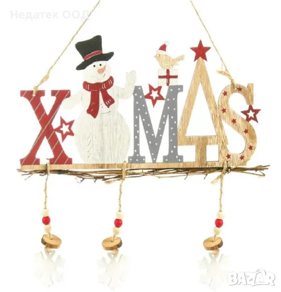 Коледна, декоративна, дървена табела, Снежен човек, 27см, снимка 1