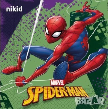 спайдърмен спайдермен Spiderman 10 бр зелени парти салфетки, снимка 1