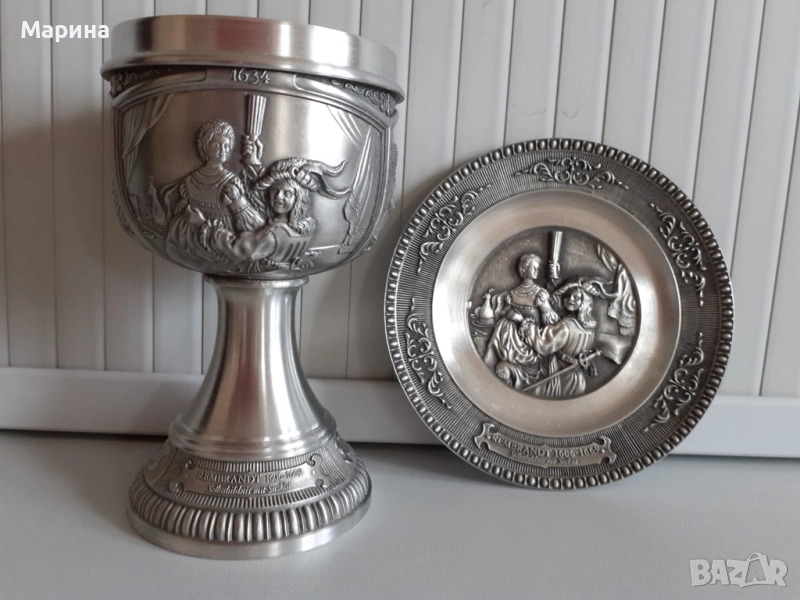 Чаши с чинийка от калай Antik*Vintage #90, снимка 1