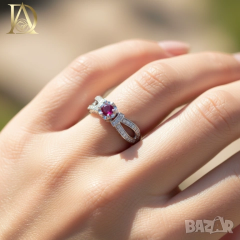 Нов Златен Пръстен с Естествен Рубин и 0.74кт Естествени Диаманти, снимка 3 - Пръстени - 53357760