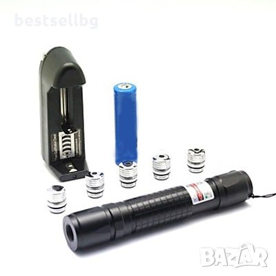 Мощен зелен акумулаторен лазер пойнтер 500mW приставки точка лъч фенер, снимка 7 - Измервателни инструменти - 29229698