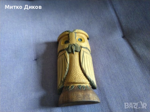Дървен бухал сова за украса ръчна изработка Н-103мм и размер 52х25мм