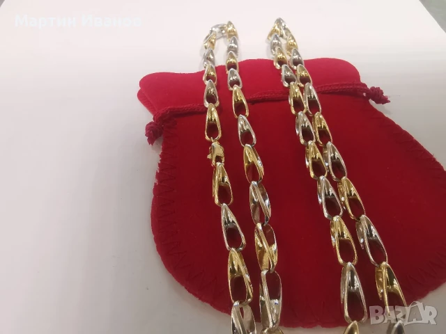 Златен синджир бяло и жълто комбинация 1, снимка 5 - Колиета, медальони, синджири - 50963494