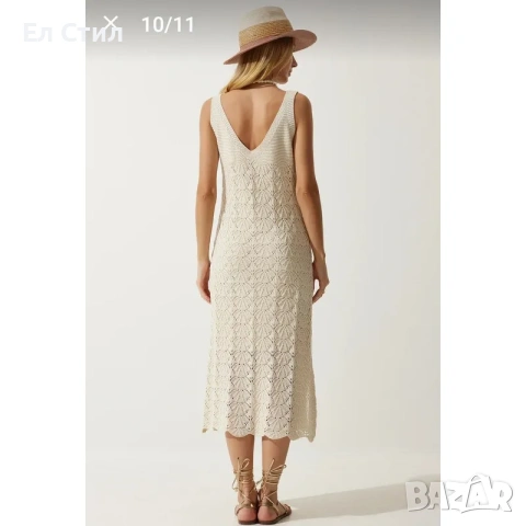 💕Лятна плетена рокля бежова, снимка 2 - Рокли - 53944579