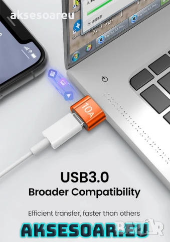 Мини висококачествен преходник 10 A от USB Type C към USB 3.0 A адаптер конвертор Конектор Macbook , снимка 8 - Кабели и адаптери - 50523068
