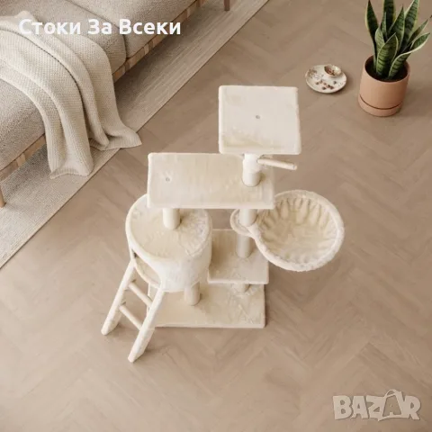 Многоетажна котешка драскалка с къщичка и легло, снимка 8 - За котки - 56215316