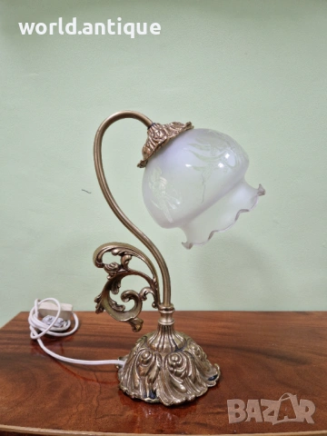 Уникална антикварна английска бронзова настолна лампа Арт Деко , снимка 2 - Настолни лампи - 53285000