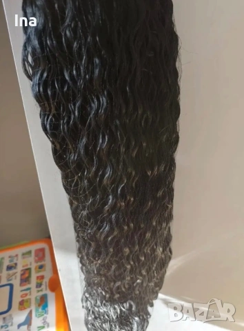 Черна къдрева перука с лента, снимка 3 - Аксесоари за коса - 53161109