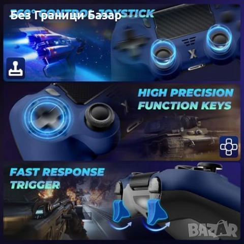 Нов джойстик контролер Bluetooth геймпад за PS4 Slim Pro PC с вибрация и жак 3.5 мм, снимка 4 - Аксесоари - 54131202