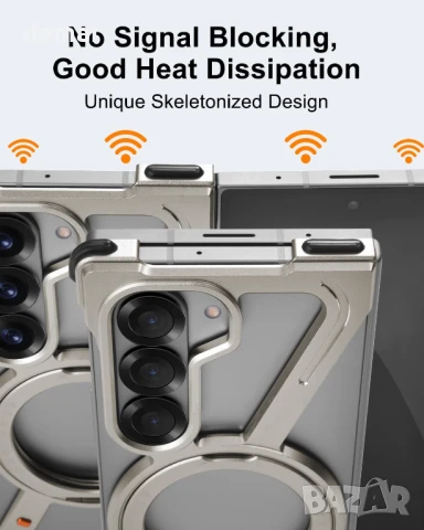 XAOVUIR калъф за Samsung Galaxy Z Fold 6 с магнитна въртяща се стойка, сребрист, снимка 6 - Калъфи, кейсове - 50595231