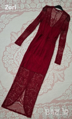 РАЗКОШНА дълга дантелена рокля с къса подплата, снимка 5 - Рокли - 52585836