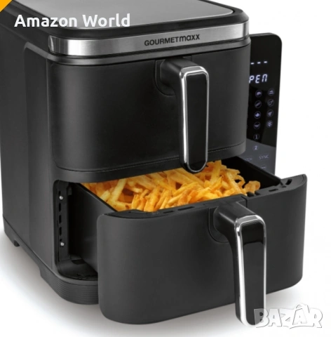 ‼️ Чисто Нов!‼️ Фритюрник с горещ въздух GOURMETMAXX вертикален с двойна кошница 11 литра черен