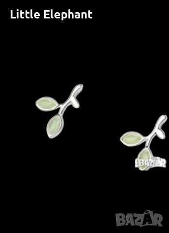 Сребърни обеци листенца,green/нови