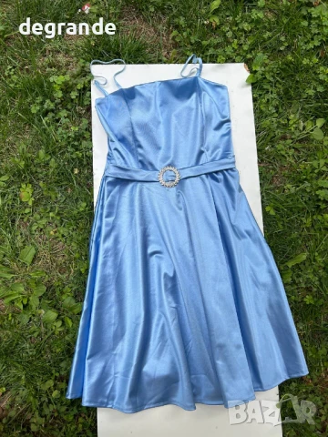 Луксозни сатенени рокли в Синьо светло синьо и Бяло, снимка 2 - Рокли - 51099500