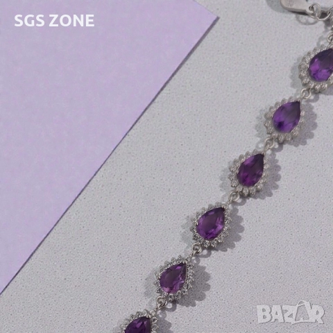 сребърна гривна с естествен аметист, снимка 4 - Гривни - 52696445