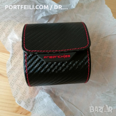 Луксозен калъф за часовник, Carbon ефект, контрастен шев,Friedrich 23