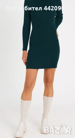 Рипсена плетена рокля в тъмнозелен цвят, снимка 3 - Рокли - 52596367