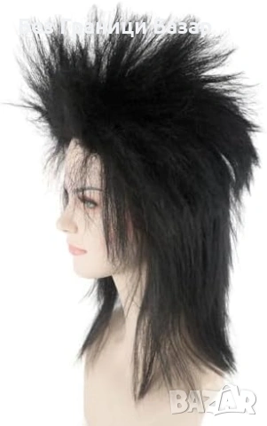 Нова Черна пънк рок перука за жени 80s парти фестивал Хелоуин маскарад, снимка 2 - Аксесоари за коса - 54230312