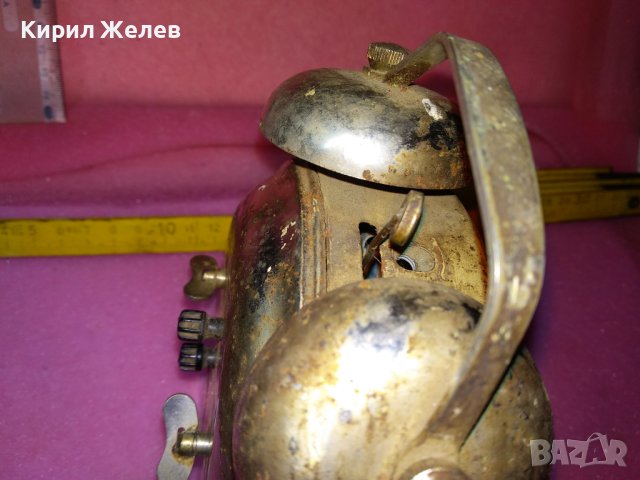 JANTAR MADE in USSR Стар РУСКИ БУДИЛНИК МЕХАНИЧЕН НАСТОЛЕН ЧАСОВНИК ЯНТАР СССР 43674, снимка 13 - Антикварни и старинни предмети - 44463409